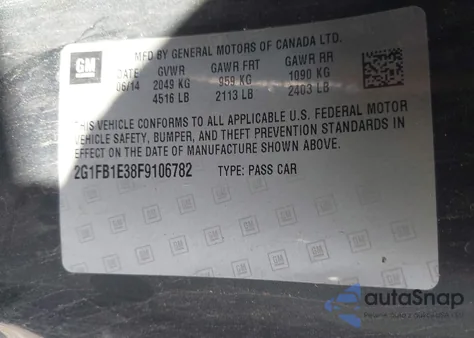 2015 Chevrolet Camaro 2Ls z USA, uszkodzony, nr VIN 2G1FB1E38F9106782